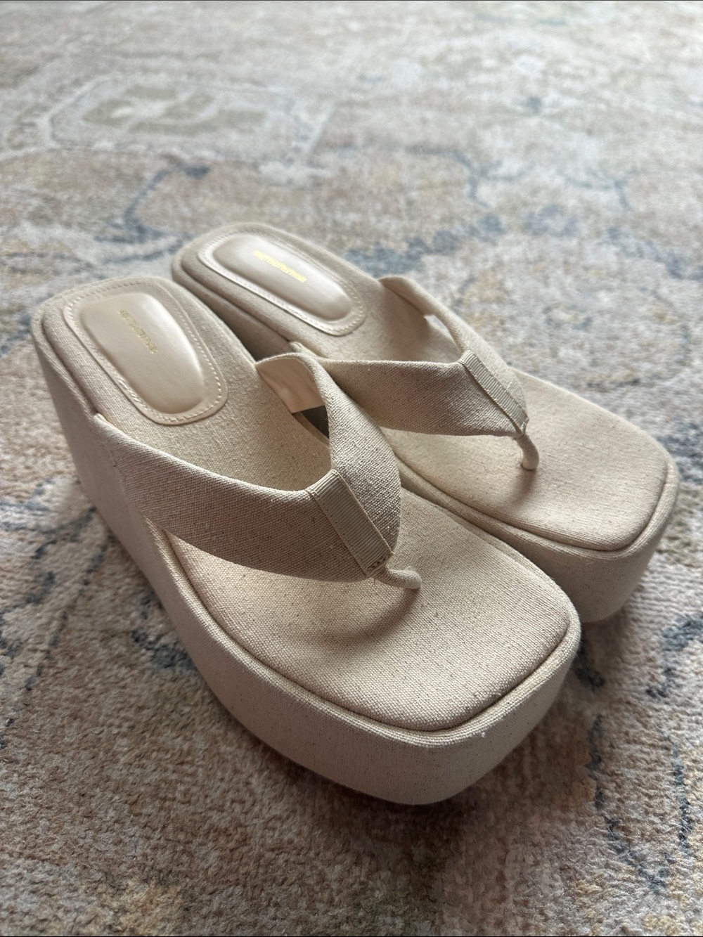 PrettyLittleThing Cream Platform Flip Flop Wedge Sandals